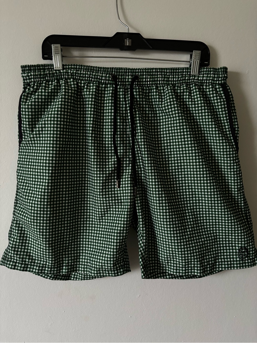 Mr.Swim Green Gingham Swim Trunks with Black Drawstring